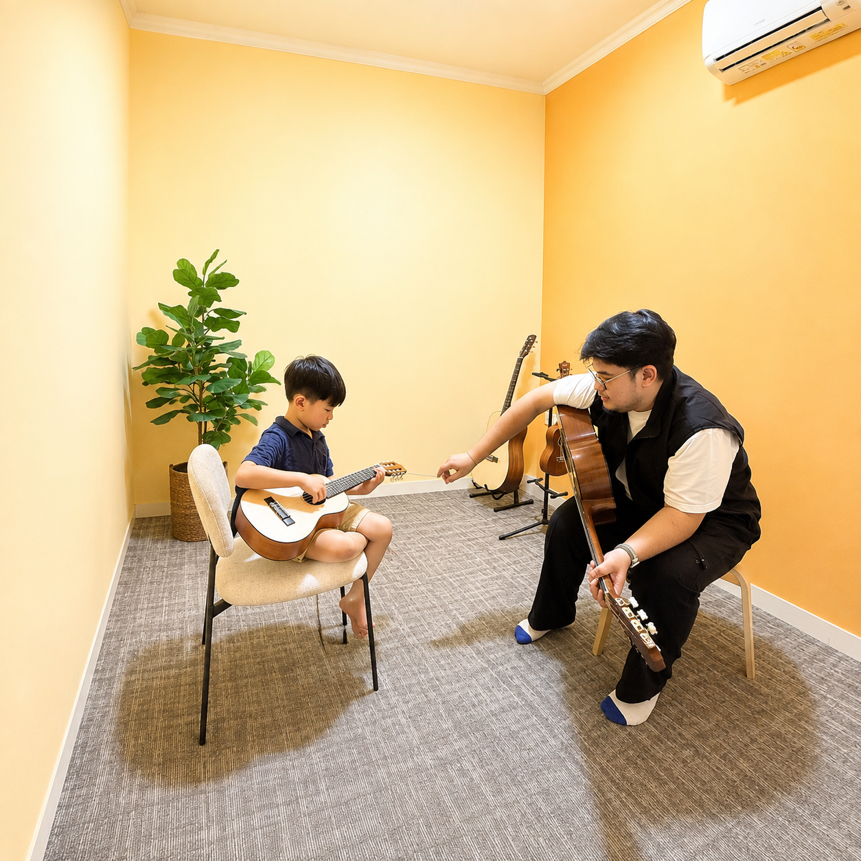 Students learning music